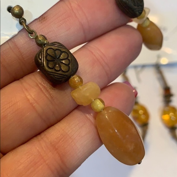 FREE w/any purchase 2 pair natural stone glass bead leather new on cards - Picture 2 of 7